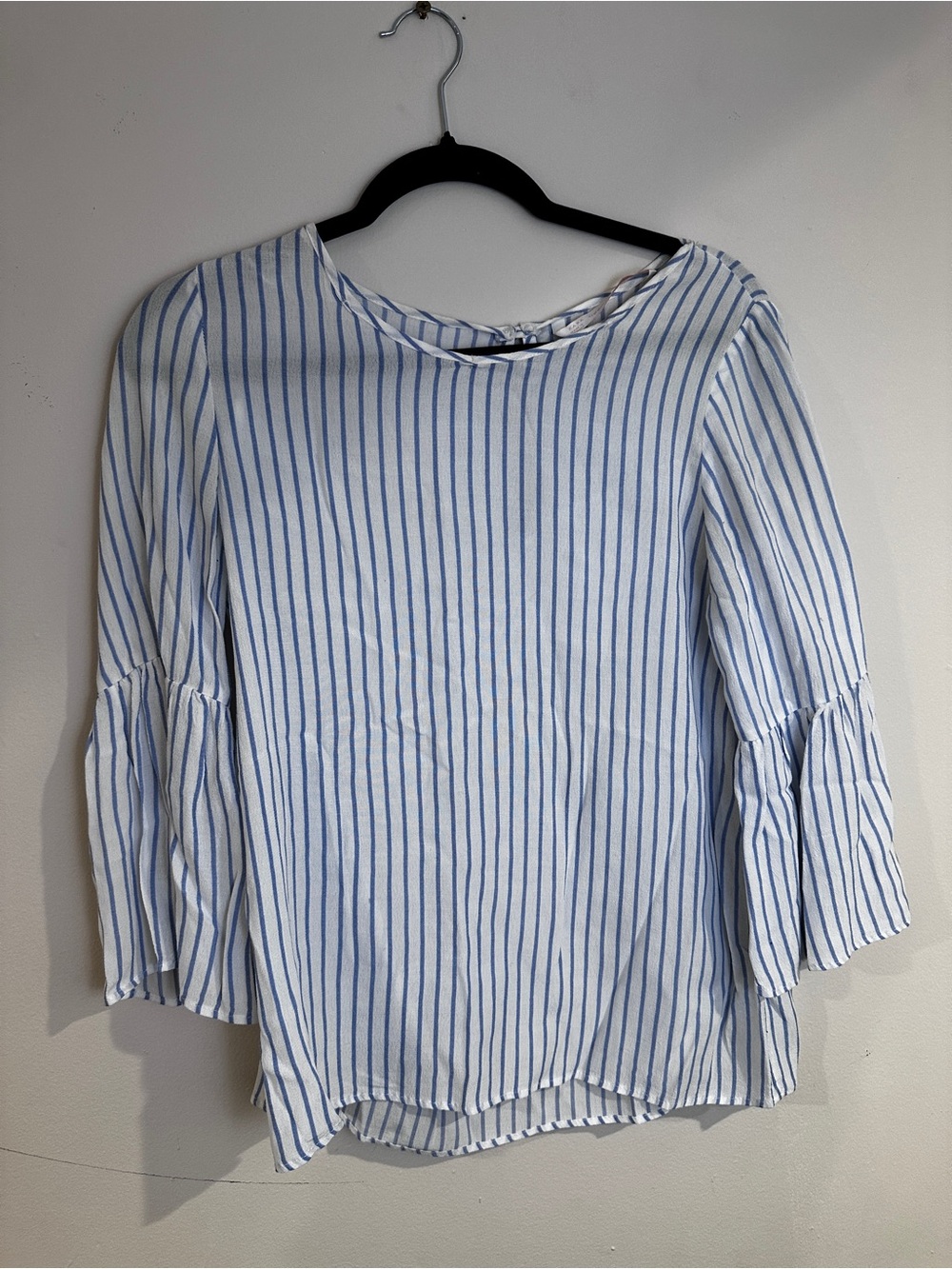 Striped Blue & White Bell-Sleeve Women's Top